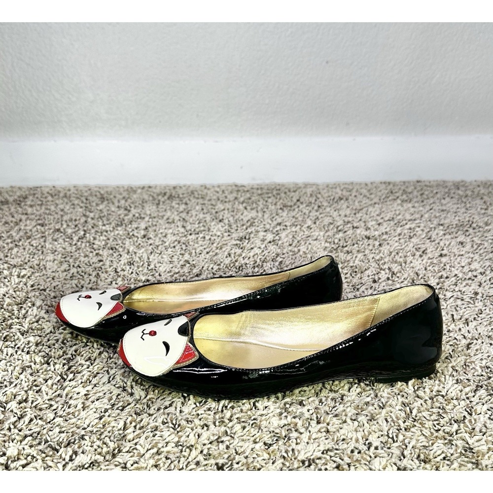KATE SPADE NEW YORK Jimi Kitty Patent Leather Ballet Flats Size 8 M